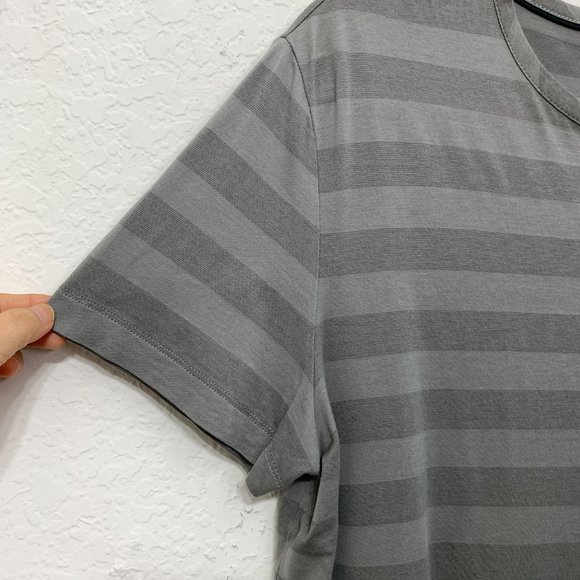 Theory Mens Medium Gray Striped Lightweight Stretch Crew Neck Top Short Sleeves - Picture 3 of 10